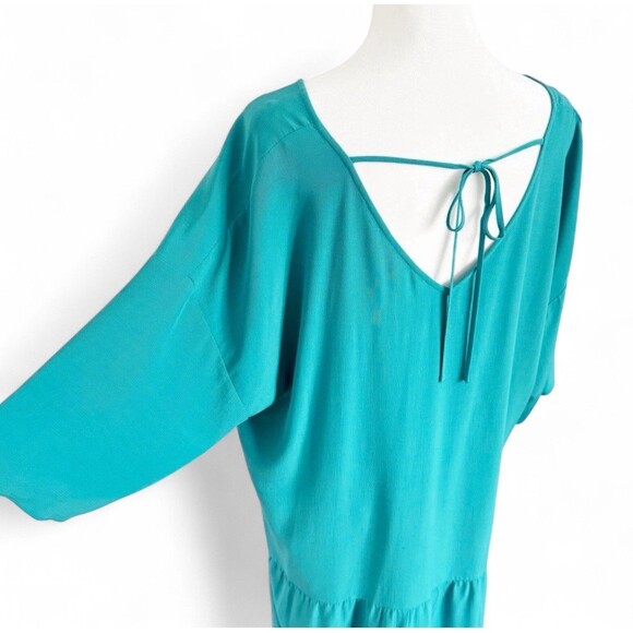 Eileen Fisher Turquoise V-Neck Dress Sz Large Coastal Chic Lightweight Flowy - Picture 6 of 16
